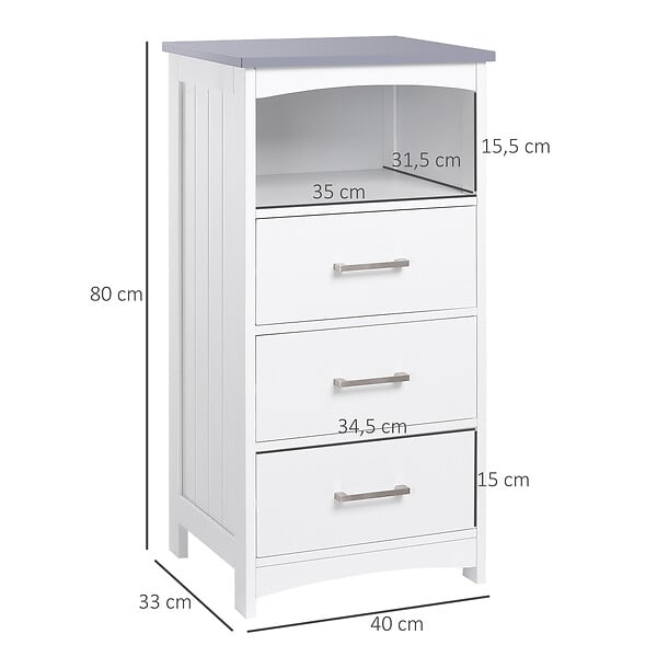 KLEANKIN - Meuble colonne salle de bain style contemporain - 3 tiroirs, niche - MDF blanc gris - large