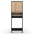 ID MARKET - Meuble étagères de rangement dessus machine à laver et WC WALLIS noir et bois façon hêtre - vignette