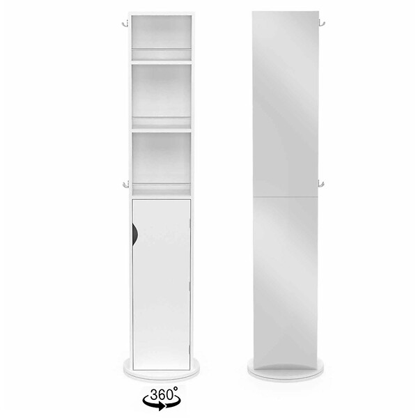 ID MARKET - Meuble colonne pivotante de salle de bain avec miroir, placard et étagères blanc ELIA - large