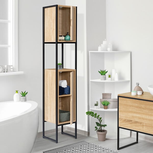 ID MARKET - Meuble colonne salle de bain DETROIT 2 portes design industriel - large