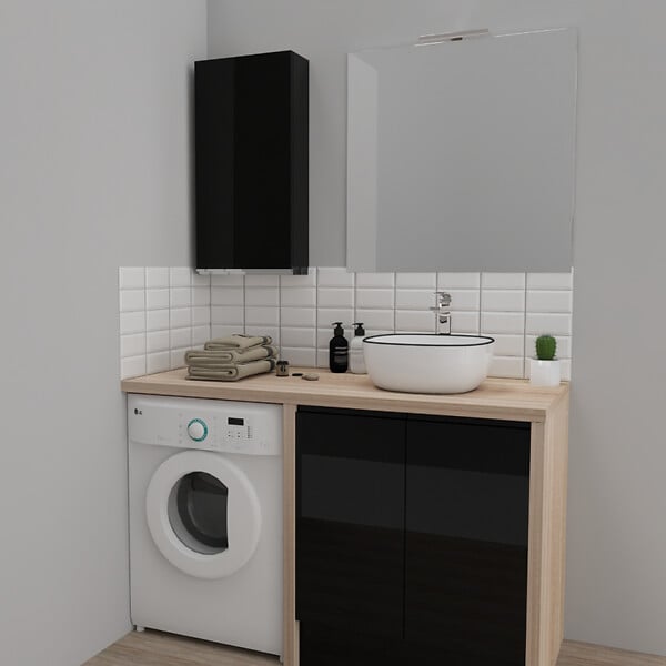 PLANETE BAIN - Armoire de salle de bain 40x80 Noire brillante à suspendre - large