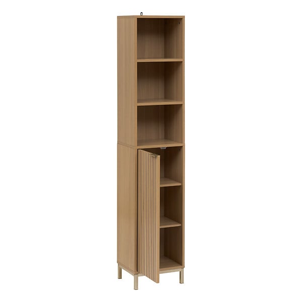 5 FIVE SIMPLY SMART - Meuble Colonne de rangement 1 porte 2 étagères 3 niches H 168 cm - Naturel - large