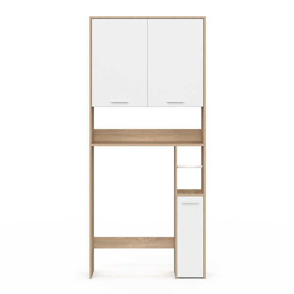 ID MARKET - Meuble étagère dessus WC WALLIS bois façon hêtre et blanc - large