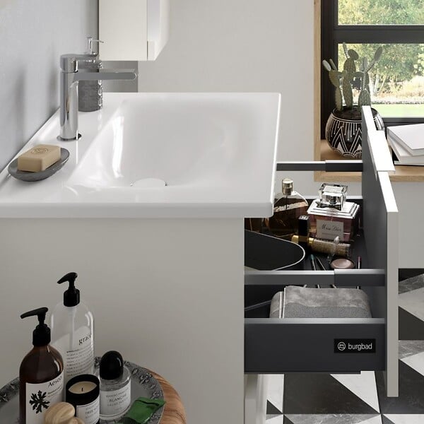 BURGBAD - Meuble vasque 60 cm Olena blanc brillant - large