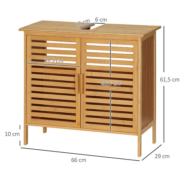 KLEANKIN - Meuble sous-vasque 2 portes à lattes - dim. 66L x 29l x 61,5H cm - bois de bambou verni - large