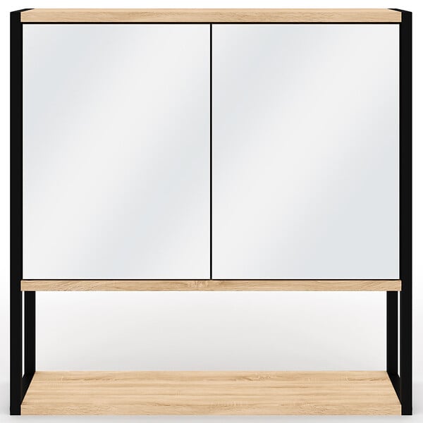 ID MARKET - Meuble de rangement suspendu avec miroir pour salle de bain DETROIT design industriel - large