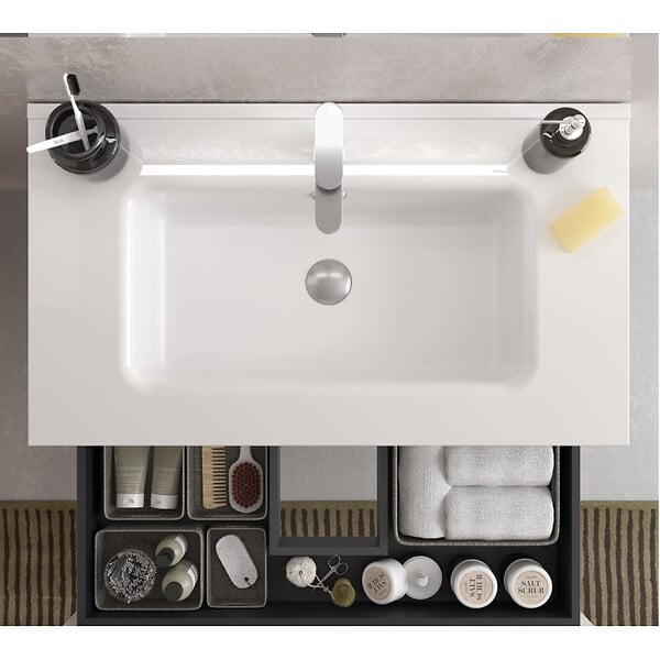 PLANETE BAIN - Meuble salle de bain - 70 cm - Avec plan vasque - Blanc mat - A suspendre - KARAIB - large