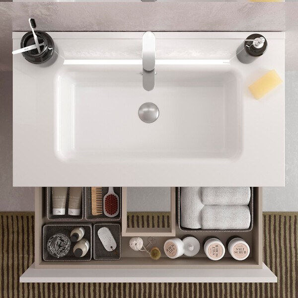 PLANETE BAIN - Meuble salle de bain - 70 cm - Avec plan vasque - Blanc mat - A suspendre - KARAIB - large