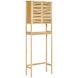 KLEANKIN - Meuble WC meuble dessus toilettes style cosy dim. 60L x 23l x 173H cm portes à lattes étagère bambou MDF aspect bois clair - vignette