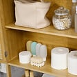 KLEANKIN - Meuble WC meuble dessus toilettes style cosy dim. 60L x 23l x 173H cm portes à lattes étagère bambou MDF aspect bois clair - vignette