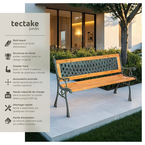 TECTAKE - Banc de jardin TAMARA 2 places 128 x 51 x 73 cm marron - large
