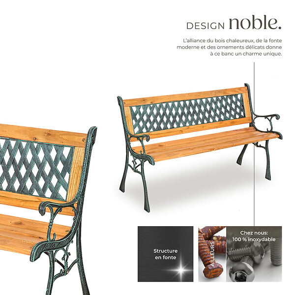 TECTAKE - Banc de jardin TAMARA 2 places 128 x 51 x 73 cm marron - large