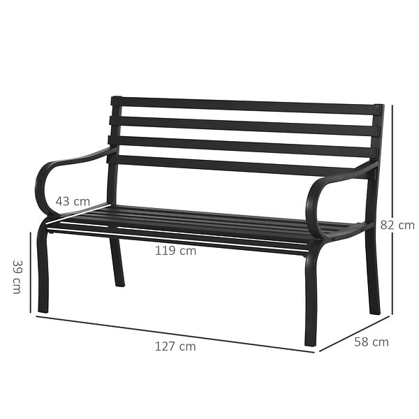 OUTSUNNY - Outsunny Banc de Jardin Design Contemporain 2 Places dim. 127L x 58l x 82H cm métal époxy Noir - large