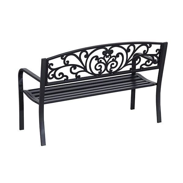 OUTSUNNY - Banc de jardin terrasse en acier fonte noir 3 places 127 x 60 x 87 cm charge max 220 Kg - large