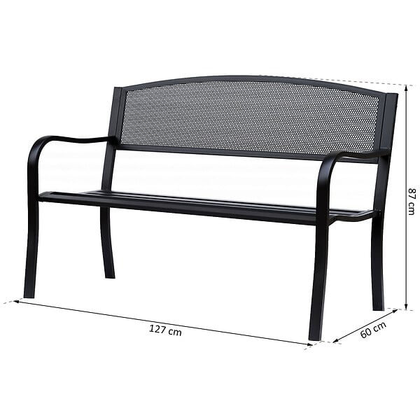 OUTSUNNY - Banc 3 places de jardin terrasse style contemporain 127L x 60l x 87H cm métal époxy anticorrosion noir - large