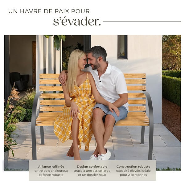 TECTAKE - Banc de jardin 2 places marron en pin de chine 119,5x62x83cm stable robuste résistant temps haut gamme - large