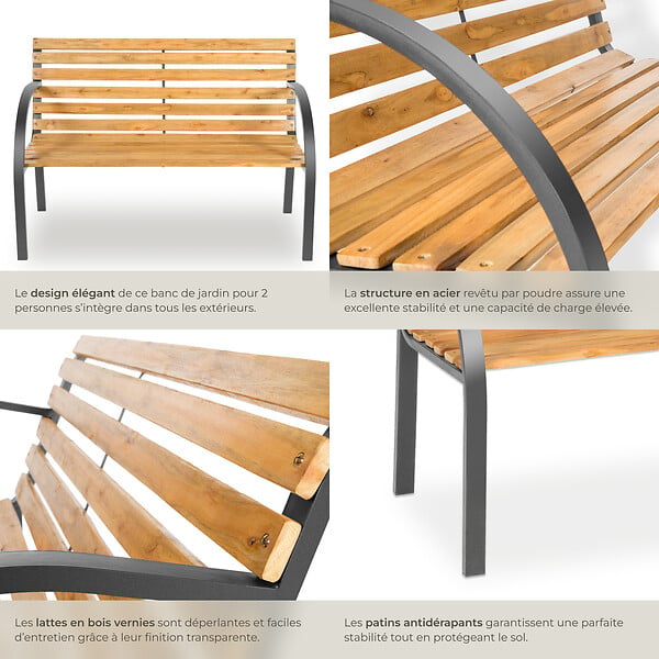 TECTAKE - Banc de jardin 2 places marron en pin de chine 119,5x62x83cm stable robuste résistant temps haut gamme - large