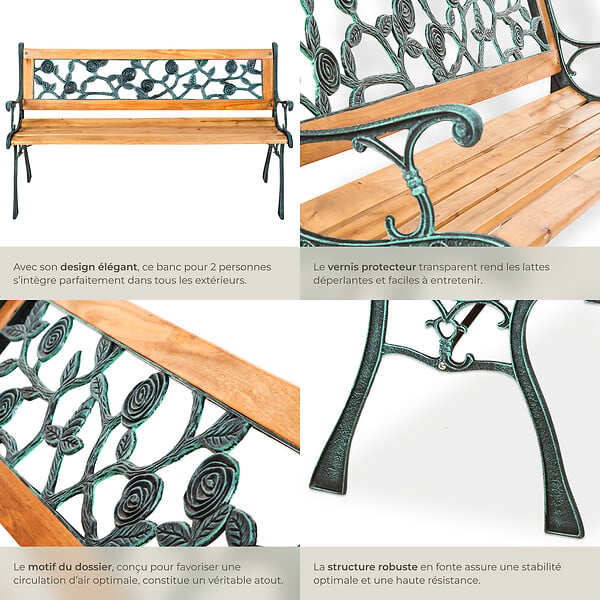TECTAKE - Banc de jardin MARINA 2 places 124 x 52 x 74 cm marron - large
