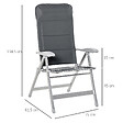 OUTSUNNY - Chaise de jardin pliante dossier haut inclinable multipositions accoudoirs tétière alu. oxford déperlant gris - vignette