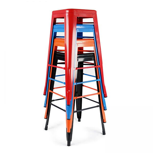 OVIALA - Lot de 4 tabourets de bar acier rouge brillant - large