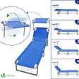 VOUNOT - Transat pare soleil Textilene et range magazine Lot de 2 pcs Bleu - vignette