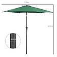 OUTSUNNY - Parasol inclinable de jardin balcon terrasse manivelle toile polyester imperméabilisée haute densité 180 g/m² Ø2,6 x 2,35H m alu vert - vignette
