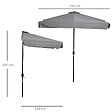 OUTSUNNY - Demi parasol - parasol de balcon 5 entretoises métal dim. 2,3L x 1,3l x 2,49H m polyester haute densité gris - vignette