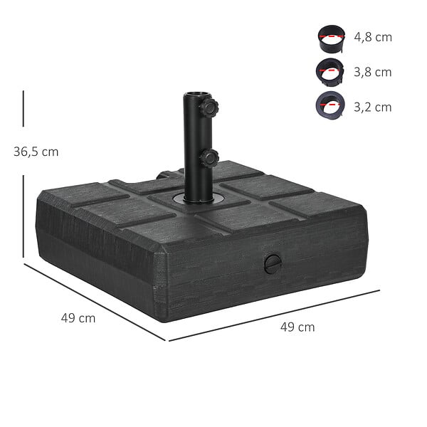 OUTSUNNY - Pied de parasol carré base de lestage dim. 49L x 49l x 36,5H cm HDPE aspect bois noir - large