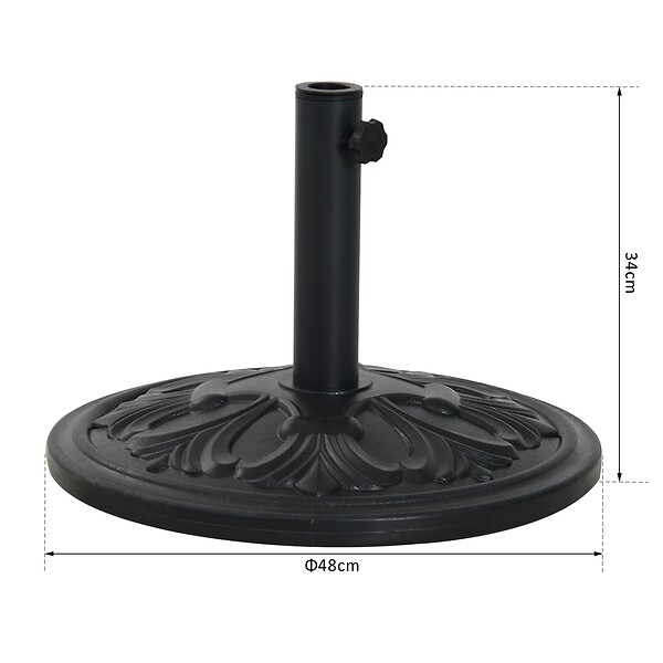 OUTSUNNY - Pied de parasol rond base de lestage Ø 48 x 34H cm ciment HDPE motif fleurs de lys poids net 13 Kg noir doré - large
