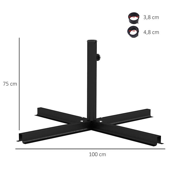 OUTSUNNY - Pied de parasol base de parasol support de parasol en croix dim. 100L x 100l x 75H cm métal époxy noir - large