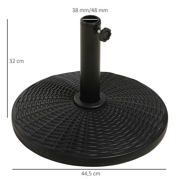 OUTSUNNY - Pied de parasol rond base de lestage Ø 44 x 32 cm résine imitation rotin poids net 11 Kg noir - large