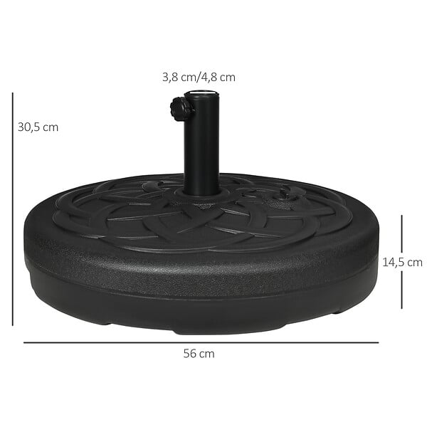 OUTSUNNY - Pied de parasol base de lestage parasol rond Ø 56 x 30,5H cm à lester métal PE noir - large