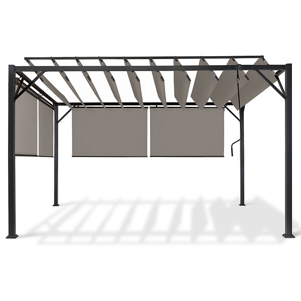 ID MARKET - Pergola édition luxe lames orientables 3x4 M et 4 stores taupe - large