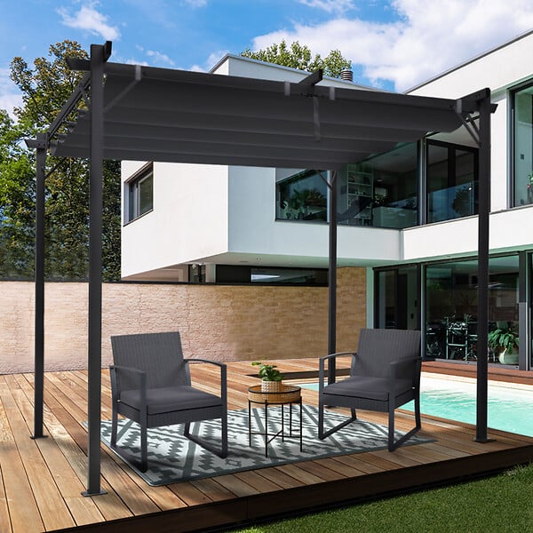 ID MARKET - Pergola édition spéciale toit rétractable 3x3 M et 4 stores gris anthracite - large