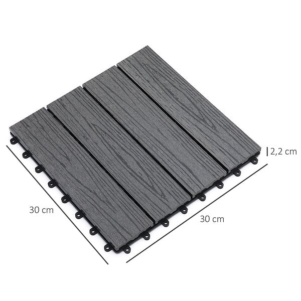 OUTSUNNY - Caillebotis - dalles terrasse - lot de 11 - clipsables, installation très simple - lamelles composite aspect bois gris - large