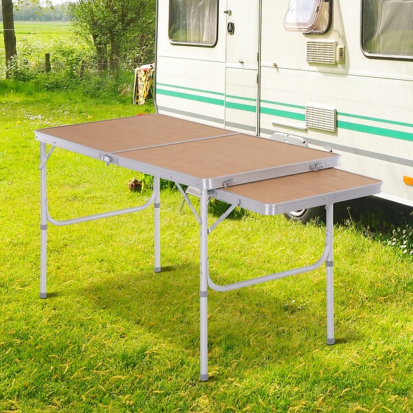 OUTSUNNY - Table pliante table de camping table de jardin avec rallonge hauteur réglable aluminium MDF imitation bambou - large