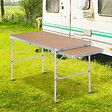 OUTSUNNY - Table pliante table de camping table de jardin avec rallonge hauteur réglable aluminium MDF imitation bambou - vignette
