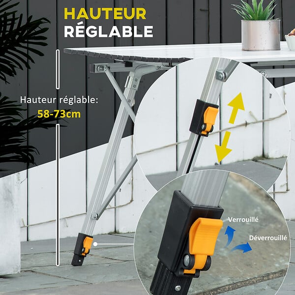 OUTSUNNY - Table pliante en aluminium table de camping table de jardin 6 personnes hauteur réglable + sac de transport - large