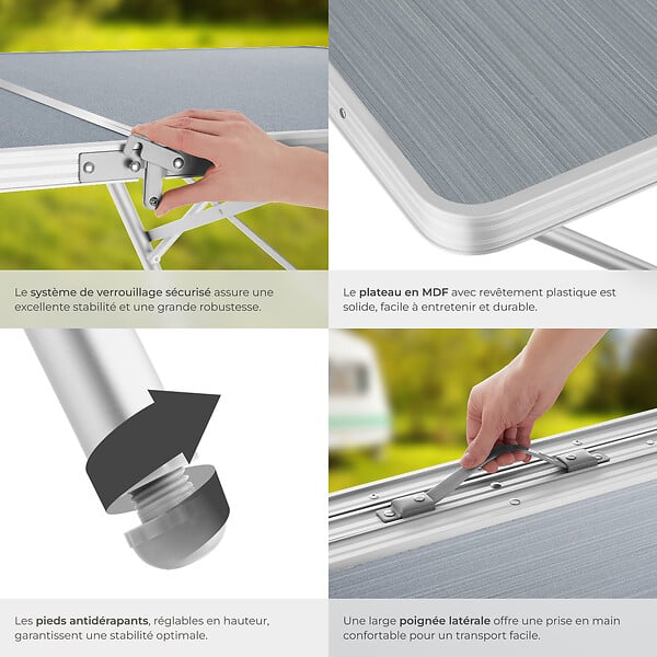 TECTAKE - Table pliante en aluminium Jumbo avec poignée de transport 180 x 70 x 70 cm argent - large