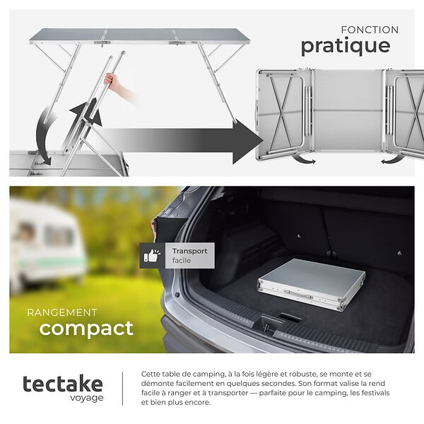 TECTAKE - Table pliante en aluminium Jumbo avec poignée de transport 180 x 70 x 70 cm argent - large