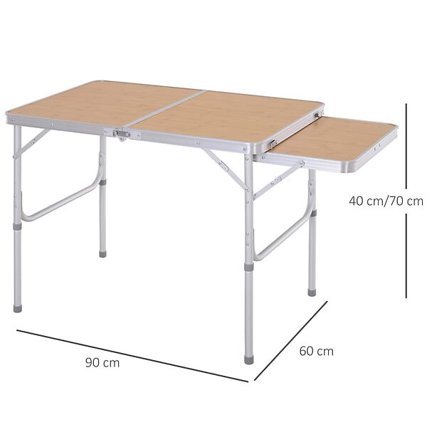 OUTSUNNY - Table pliante table de camping table de jardin avec rallonge hauteur réglable aluminium MDF imitation bambou - large