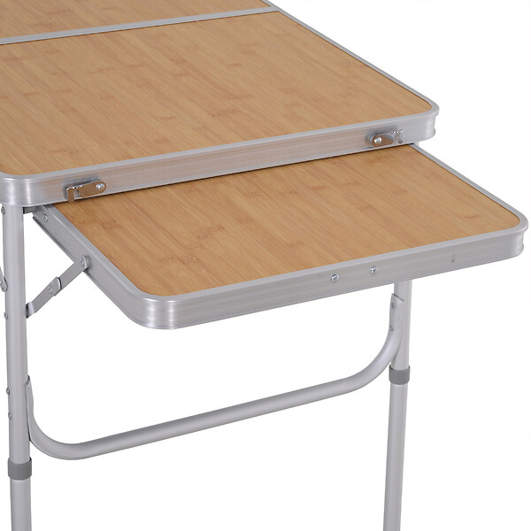 OUTSUNNY - Table pliante table de camping table de jardin avec rallonge hauteur réglable aluminium MDF imitation bambou - large