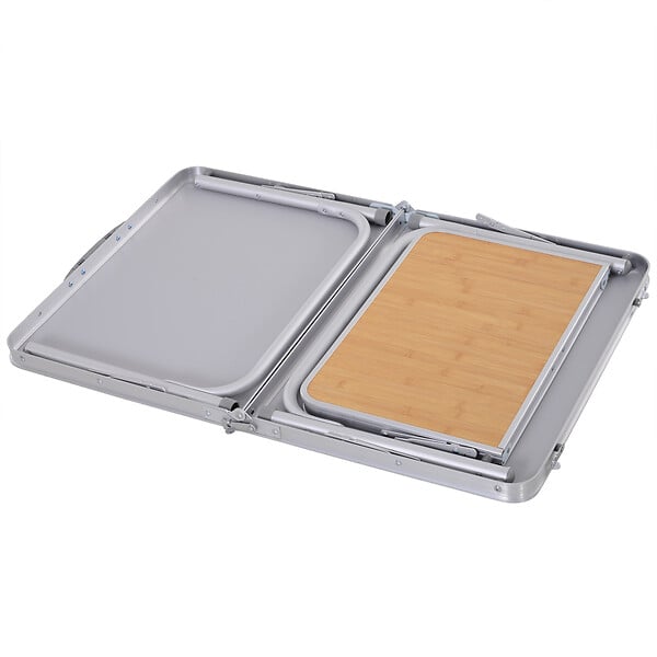 OUTSUNNY - Table pliante table de camping table de jardin avec rallonge hauteur réglable aluminium MDF imitation bambou - large