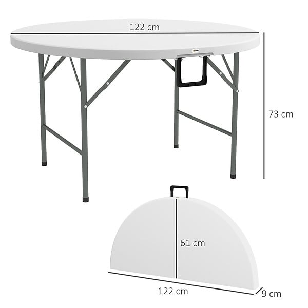 OUTSUNNY - Table pliante table de camping pliable table de jardin Ø 122 x 73H cm poignée acier époxy HDPE blanc - large