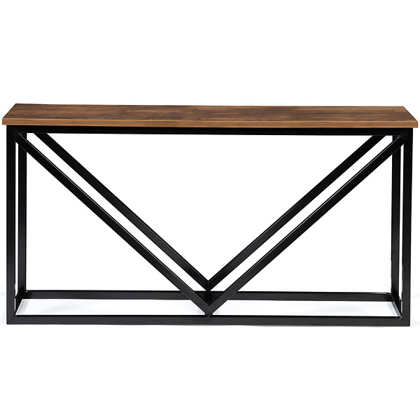 ID MARKET - Range bûches horizontal HAWKINS acier noir plateau bois foncé pour cheminée - large