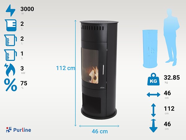 PURLINE - Poêle à éthanol 3kW en acier avec façade en verre trempé - large