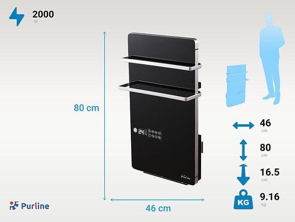 PURLINE - Sèche-serviettes numérique contrôle WIFI 2000W - large