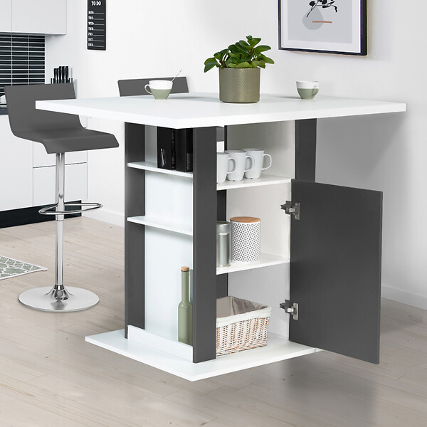 ID MARKET - Ilot central UGO 110 cm bois blanc et gris avec rangements - large