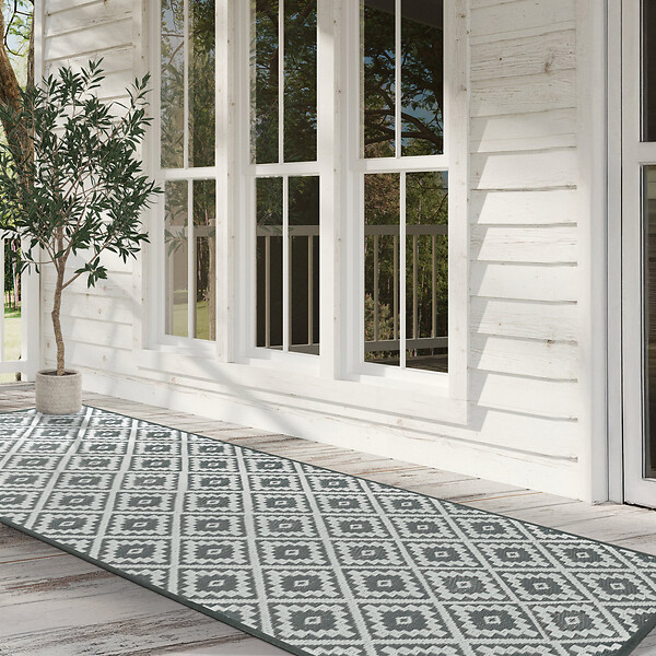 ID MARKET - Tapis extérieur BAHAMAS gris 80 x 250 CM - large