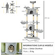 PAWHUT - Arbre à chat multi-équipement griffoirs 2 niches 2 hamacs plateformes boules suspendues corde peluche grise - vignette